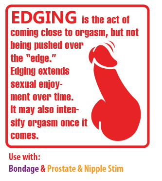 EDGING is the act of coming close to orgasm, but not being pushed over the 'edge'. Edging extends to sexual enjoyment over time. It may also intensify orgasm once it comes.